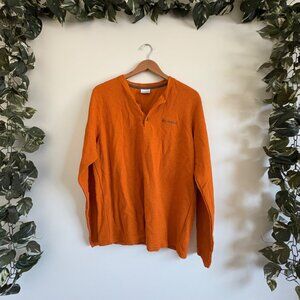Columbia Pine Peak Waffle Knit Long Sleeve Henley Shirt Orange Men’s Size M
